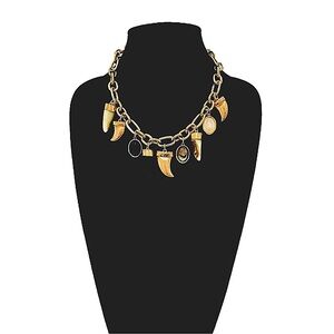 ZARA | Golden Tortoise Horn w Gemstone Lucky Charm Chunky Necklace | NWOT